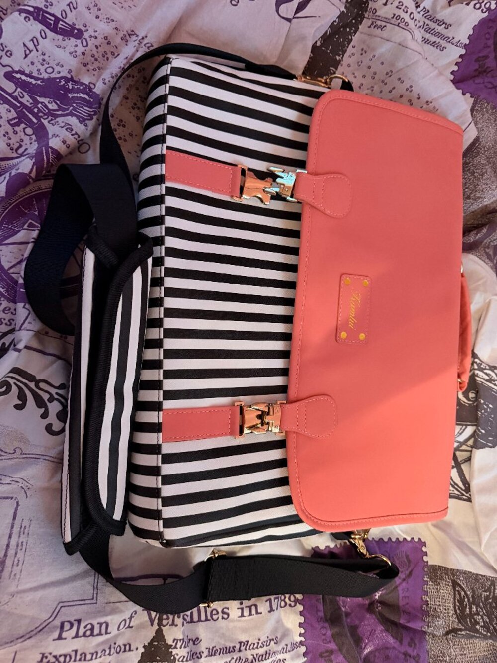 Kambui 15.6” Laptop Bag / Computer Tote – Pink & Black Striped